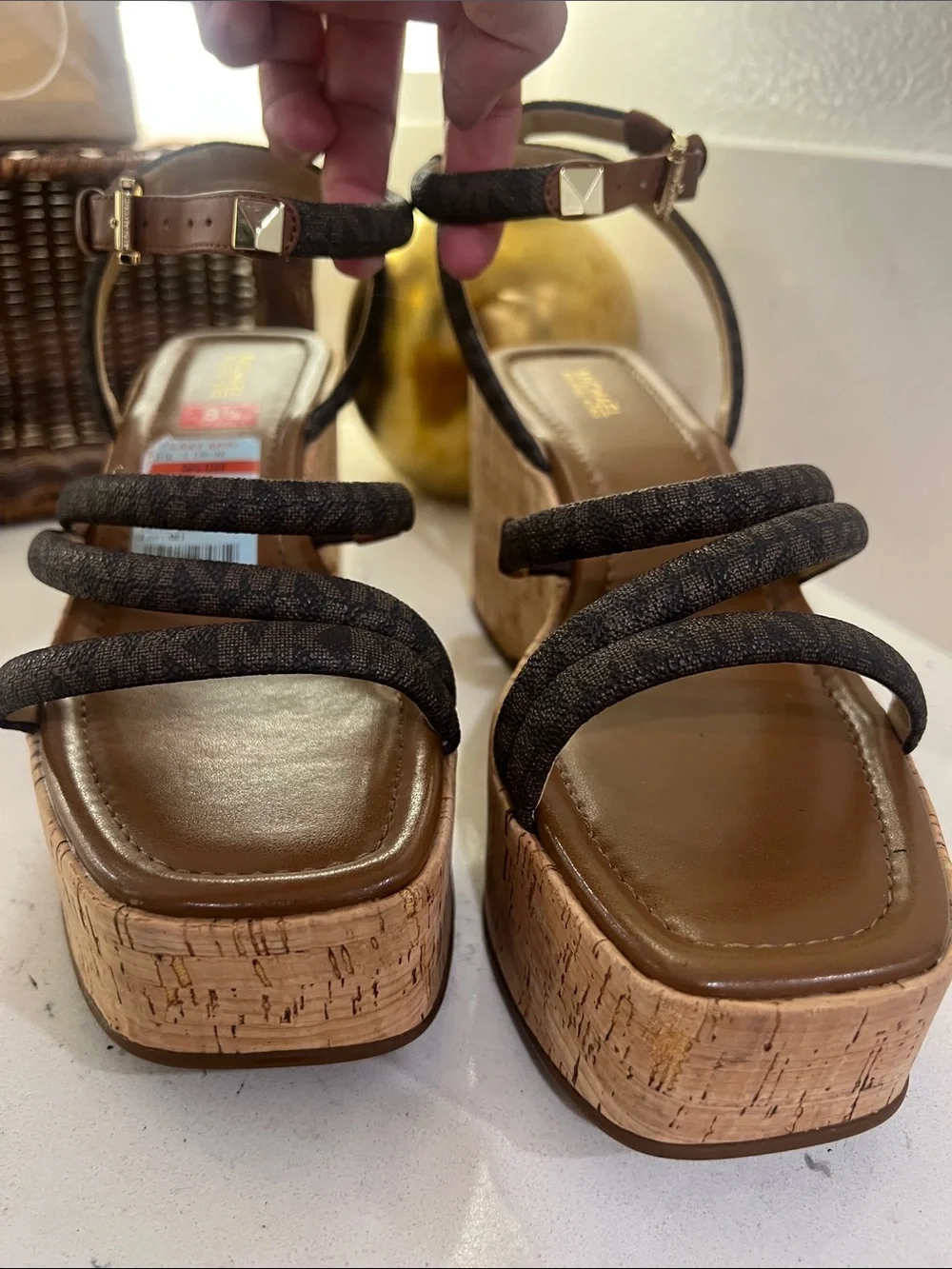 Michael Kors Dark Brown Strappy Cork-Platform Sandals. Size 8.5 & can fit 9.5